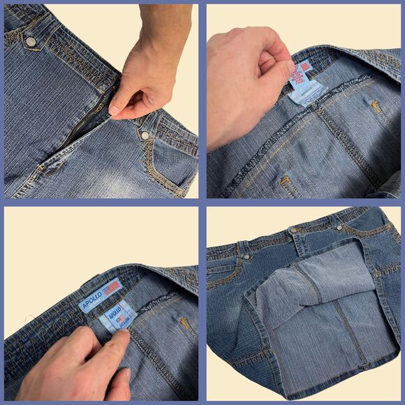 2000s Apollo Jeans 3XL skirt, vintage mini to midi denim stretch skirt - Picture 4 of 8